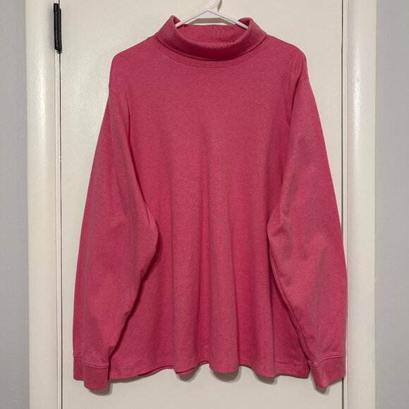 L.L. Bean Women's Plus L/S Interlock Turtleneck Tee Shirt Top 2X Heather Pink - Picture 1 of 9